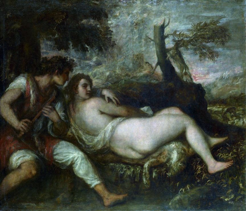Nymph And Shepherd by Titian, c.1570